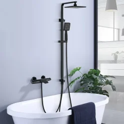 Homelody Colonne de Douche Thermostatique Noir Ensemble de Douche Robinet Cascade pour Baignoire Laiton Set de Douche Hauteur Réglable* Colonne De Douche Thermostatique