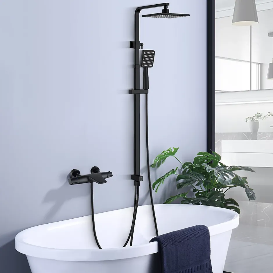Homelody Colonne de Douche Thermostatique Noir Ensemble de Douche Robinet Cascade pour Baignoire Laiton Set de Douche Hauteur Réglable* Colonne De Douche Thermostatique