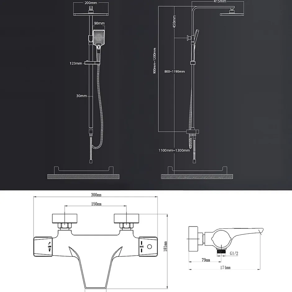 Homelody Colonne de Douche Thermostatique Noir Ensemble de Douche Robinet Cascade pour Baignoire Laiton Set de Douche Hauteur Réglable* Colonne De Douche Thermostatique