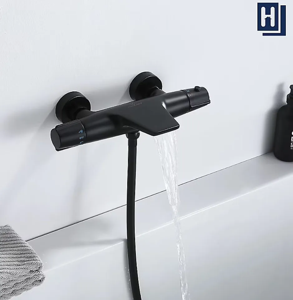 Homelody Colonne de Douche Thermostatique Noir Ensemble de Douche Robinet Cascade pour Baignoire Laiton Set de Douche Hauteur Réglable* Colonne De Douche Thermostatique