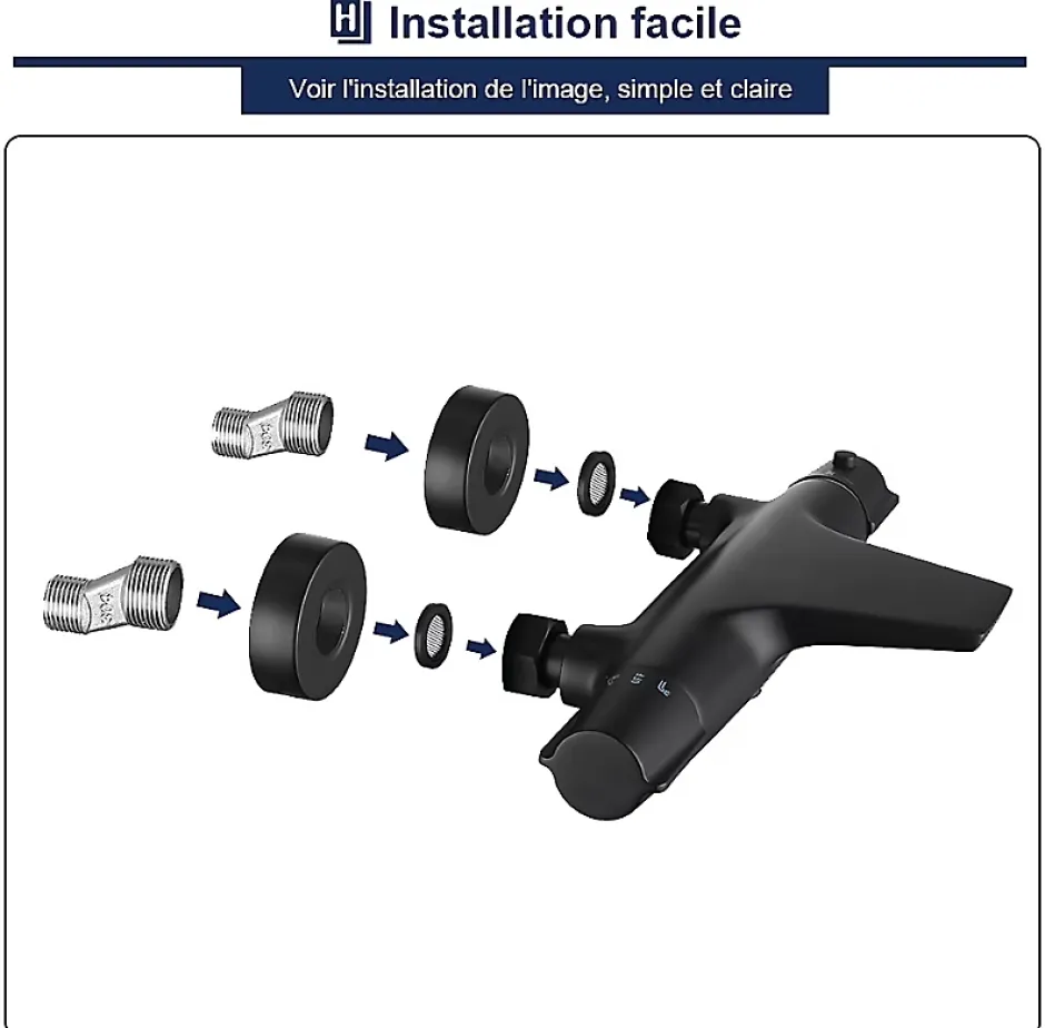 Homelody Colonne de Douche Thermostatique Noir Ensemble de Douche Robinet Cascade pour Baignoire Laiton Set de Douche Hauteur Réglable* Colonne De Douche Thermostatique