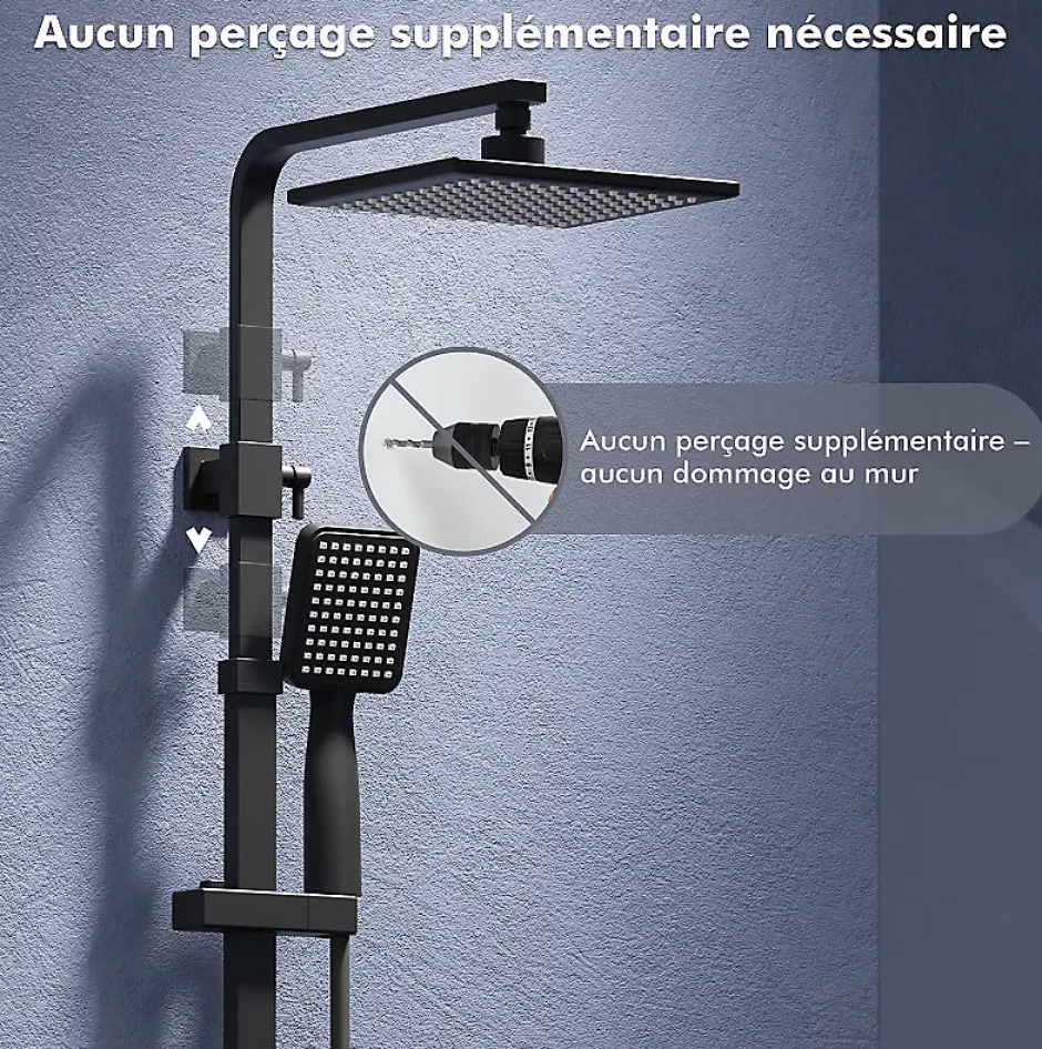 Homelody Colonne de Douche Thermostatique Noir Ensemble de Douche Robinet Cascade pour Baignoire Laiton Set de Douche Hauteur Réglable* Colonne De Douche Thermostatique