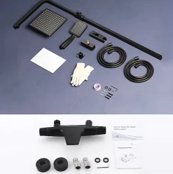 Homelody Colonne de Douche Thermostatique Noir Ensemble de Douche Robinet Cascade pour Baignoire Laiton Set de Douche Hauteur Réglable* Colonne De Douche Thermostatique