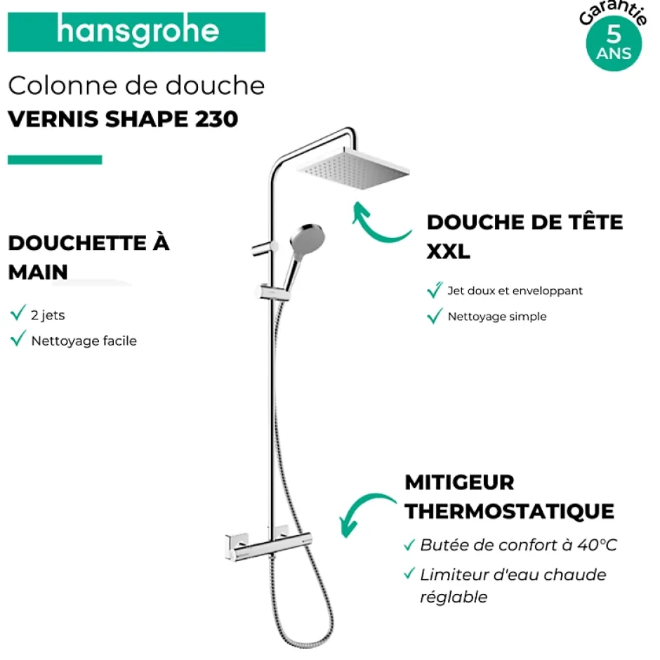 Hansgrohe Colonne de douche thermostatique Vernis Shape 230 chromé* Colonne De Douche Thermostatique