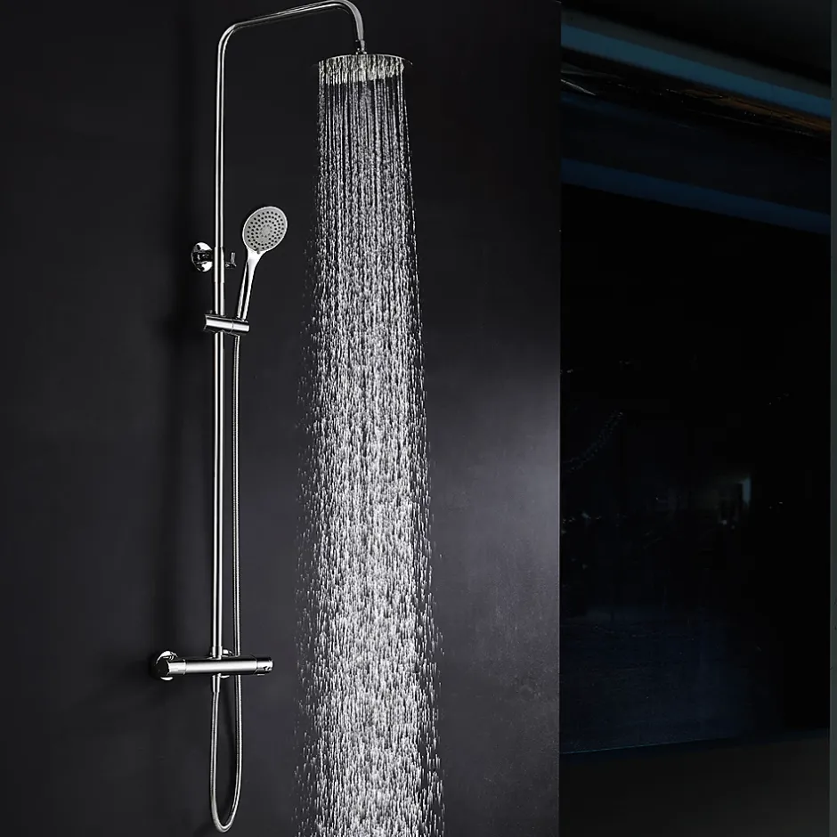 Imex Products Colonne de douche thermostatique chrome acier et laiton avec douchette reglable et robinet securise