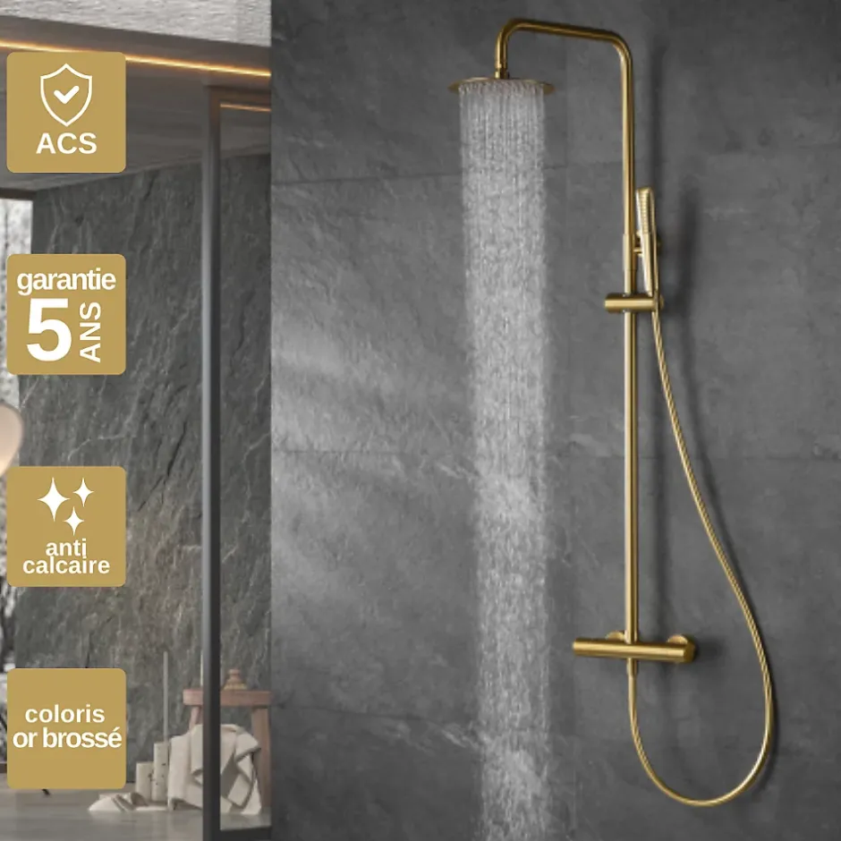 Imex Colonne de Douche Thermostatique Anti-Calcaire Or Brossé NAPOLES BTN047/OC* Colonne De Douche Thermostatique