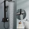 Homelody Colonne de Douche Thermostatique Étagère en Verre avec Cascade Douchette 3 Jets Pommeau de Douche Pluie 300 x 200 mm Noire