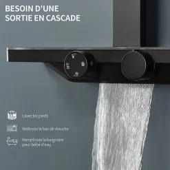Homelody Colonne de Douche Thermostatique Étagère en Verre avec Cascade Douchette 3 Jets Pommeau de Douche Pluie 300 x 200 mm Noire