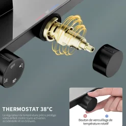 Homelody Colonne de Douche Thermostatique Étagère en Verre avec Cascade Douchette 3 Jets Pommeau de Douche Pluie 300 x 200 mm Noire