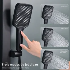 Homelody Colonne de Douche Thermostatique Étagère en Verre avec Cascade Douchette 3 Jets Pommeau de Douche Pluie 300 x 200 mm Noire
