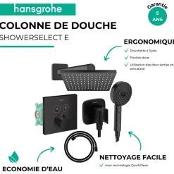 Hansgrohe Colonne de douche thermostatique ShowerSelect E Douche de tête Vernis Shape Flexible Designflex Douchette Pulsify noir