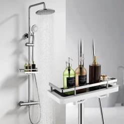 Homelody Colonne de Douche Thermostatique Hauteur Reglable 940 a 1200 mm Jet Pluie avec Tablette Finition Chrome pour Salle de Bain* Colonne De Douche Thermostatique