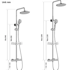 Homelody Colonne de Douche Thermostatique Hauteur Reglable 940 a 1200 mm Jet Pluie avec Tablette Finition Chrome pour Salle de Bain* Colonne De Douche Thermostatique
