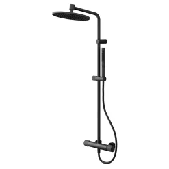 GoodHome Colonne de douche thermostatique avec pommeau, douchette 2 jets, flexible, barre réglable, noir, Levanna