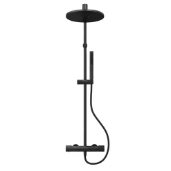 GoodHome Colonne de douche thermostatique avec pommeau, douchette 2 jets, flexible, barre réglable, noir, Levanna