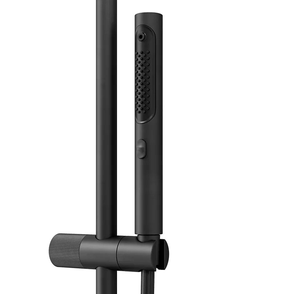 GoodHome Colonne de douche thermostatique avec pommeau, douchette 2 jets, flexible, barre réglable, noir, Levanna