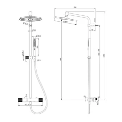 GoodHome Colonne de douche thermostatique avec pommeau, douchette 2 jets, flexible, barre réglable, noir, Levanna