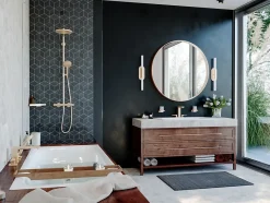 Hansgrohe Colonne de douche thermostatique avec pommeau + douchette 3 jets + flexible + barre réglable, bronze brossé, Select S240 PowderRain