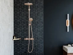 Hansgrohe Colonne de douche thermostatique avec pommeau + douchette 3 jets + flexible + barre réglable, bronze brossé, Select S240 PowderRain