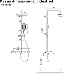 Homelody Colonne de Douche Thermostatique 38C avec Plateau de Rangement de 413mm Ensemble de Douche Noir Comprend une Douche de Tête