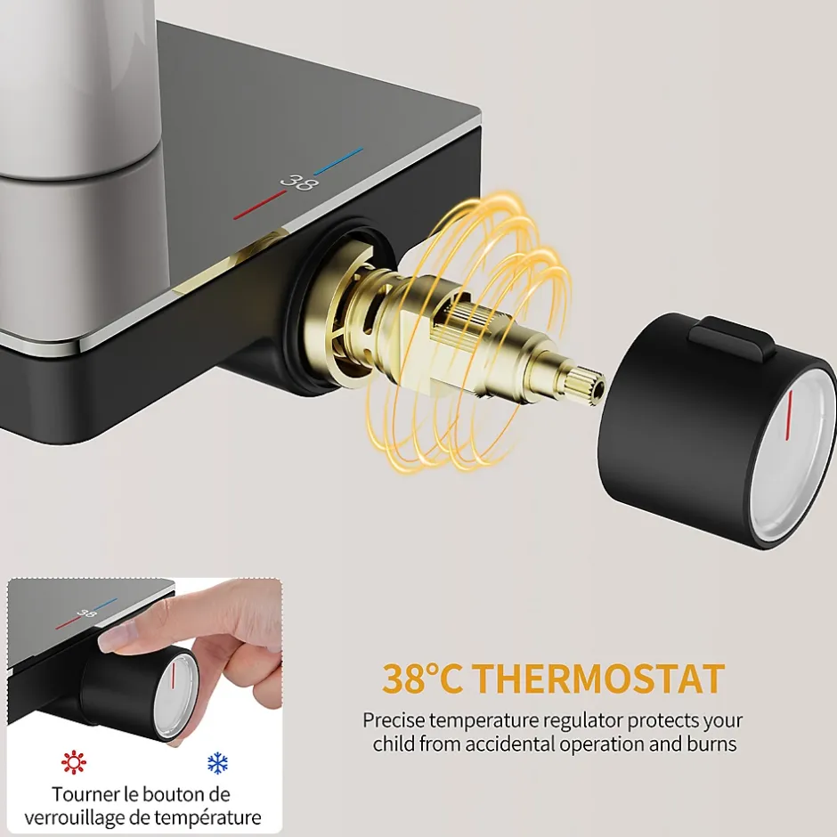 Homelody Colonne de Douche Thermostatique 38C avec Plateau de Rangement de 413mm Ensemble de Douche Noir Comprend une Douche de Tête