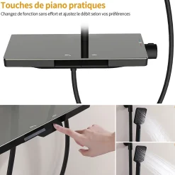 Homelody Colonne de Douche Thermostatique 38C avec Plateau de Rangement de 413mm Ensemble de Douche Noir Comprend une Douche de Tête