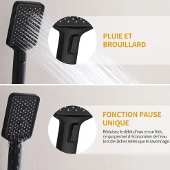 Homelody Colonne de Douche Thermostatique 38C avec Plateau de Rangement de 413mm Ensemble de Douche Noir Comprend une Douche de Tête
