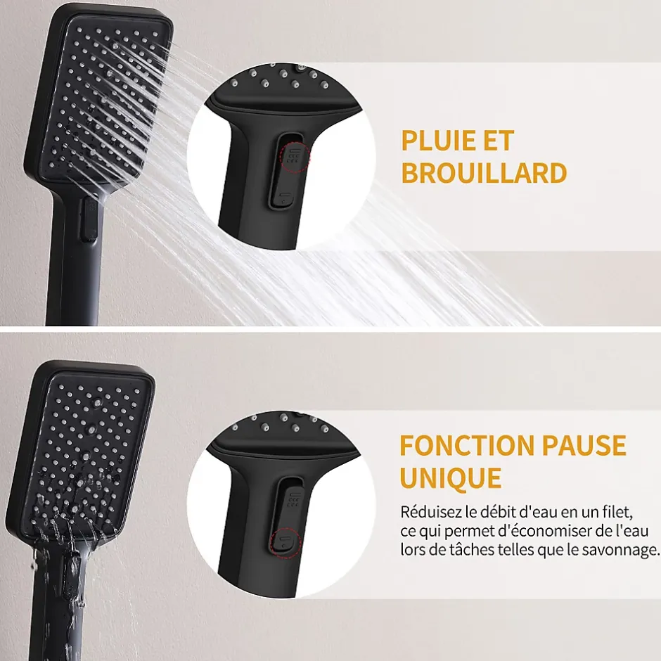 Homelody Colonne de Douche Thermostatique 38C avec Plateau de Rangement de 413mm Ensemble de Douche Noir Comprend une Douche de Tête