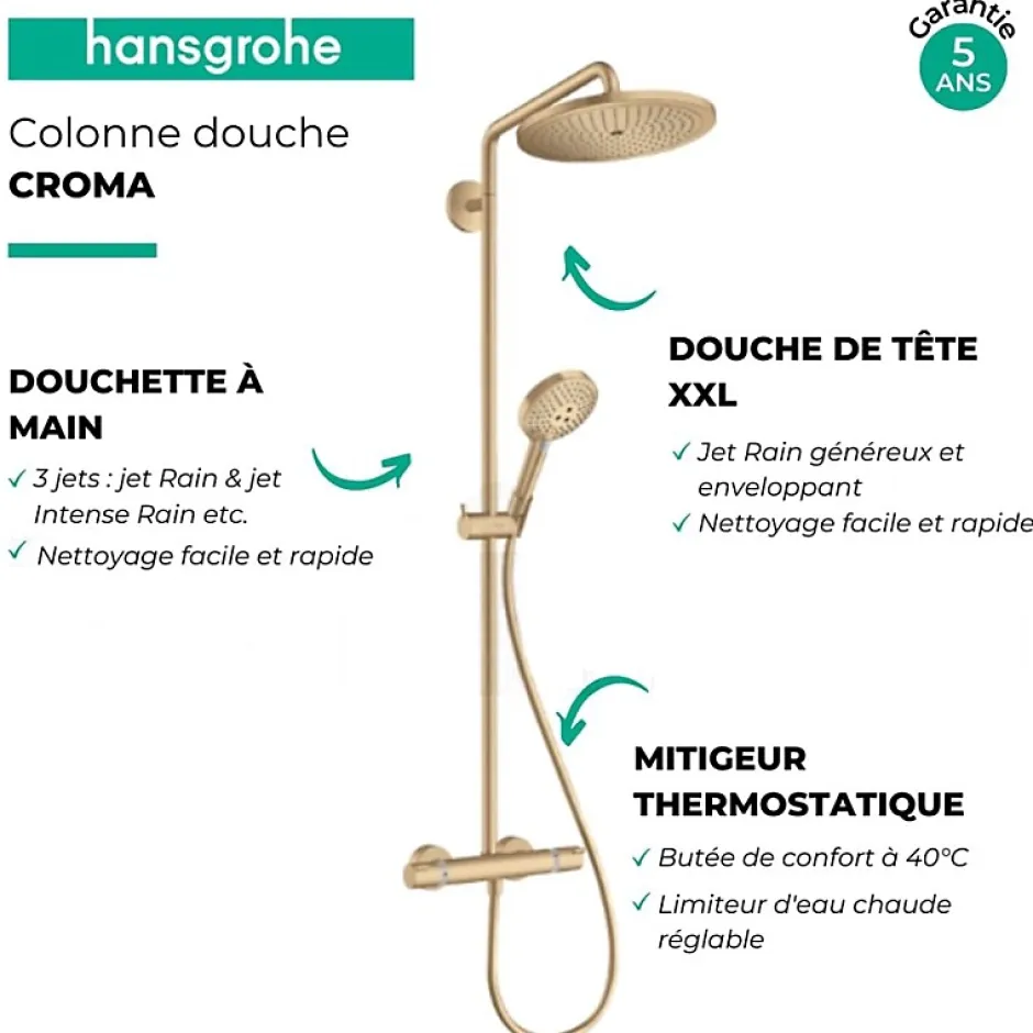 Hansgrohe Colonne de douche thermostatique Croma Select S 280 Bronze brossée + nettoyant Briochin* Colonne De Douche Thermostatique
