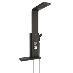 Valentin Colonne de douche thermostatique hydromassante avec tablette, pomme de tête, douchette et flexible, en aluminium anodisé noir, Dune