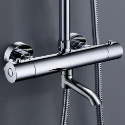 Kibath Colonne de douche thermostatique AVEC bec rond 85-115 cm finition chrome poli en laiton