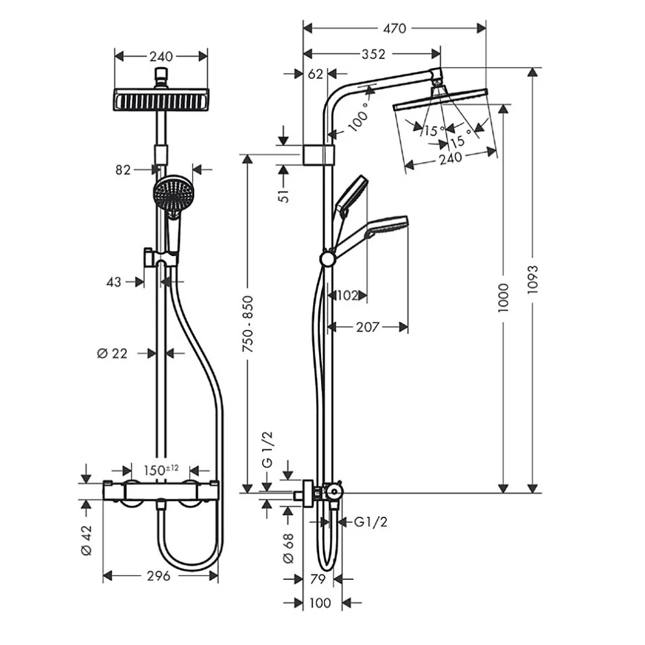 Hansgrohe Colonne de douche thermostatique Crometta E240* Colonne De Douche Thermostatique