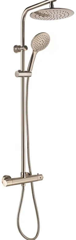 Edouard Rousseau Colonne de douche thermostatique avec pommeau + douchette 3 jets + flexible + barre réglable, inox brossé, Full inox