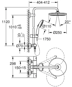 Grohe Colonne de douche thermostatique chrome H.112 cm, Vitalio Start