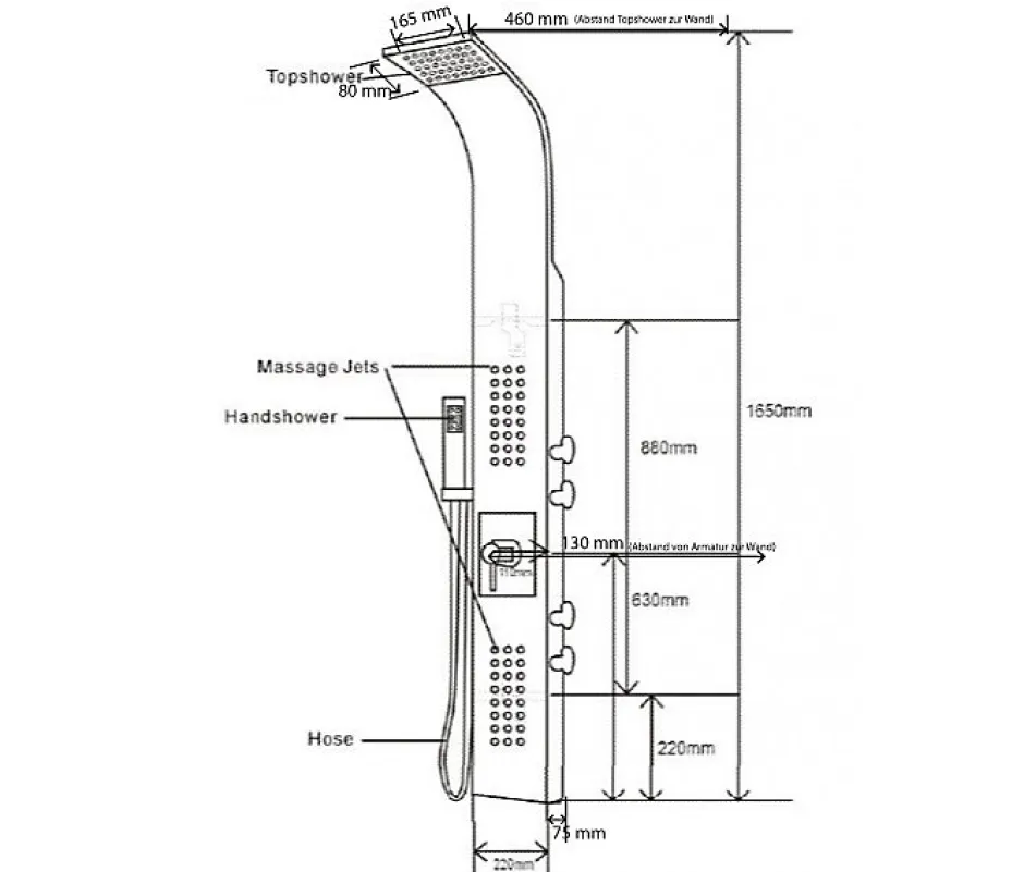 Bernstein Colonne de douche thermostatique murale acier inox avec mitigeur, pommeau de douche, jets massage, 165x22cm, SEDAL 8815* Colonne De Douche Thermostatique