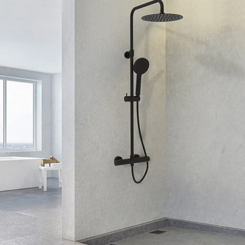 Essebagno Colonne de douche thermostatique, noir, Kissy* Colonne De Douche Thermostatique