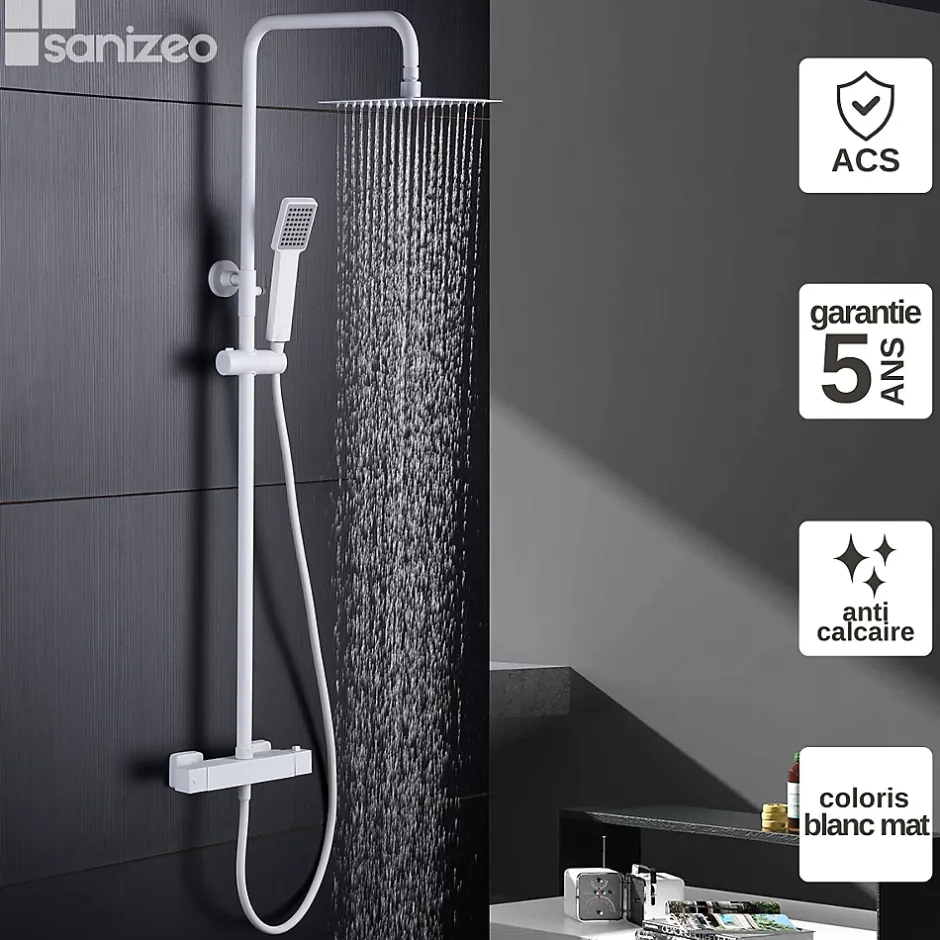 Imex Colonne de Douche Thermostatique Anti-Calcaire Blanc Mat ART BTAR025/BL