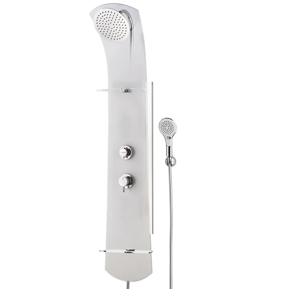 Valentin Colonne de douche thermostatique avec tablette, pomme de tête, douchette et flexible, blanc, Nautilus* Colonne De Douche Hydromassante