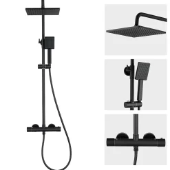 Auralum Max Colonne de Douche Thermostatique avec mitigeur , Ensemble de Douche Noir, Douche avec Tête de Douche de 12 pouces