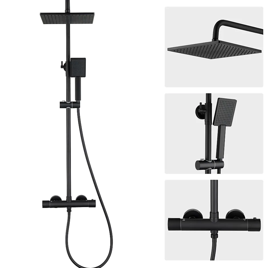 Auralum Max Colonne de Douche Thermostatique avec mitigeur , Ensemble de Douche Noir, Douche avec Tête de Douche de 12 pouces