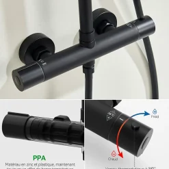 Auralum Max Colonne de Douche Thermostatique avec mitigeur , Ensemble de Douche Noir, Douche avec Tête de Douche de 12 pouces