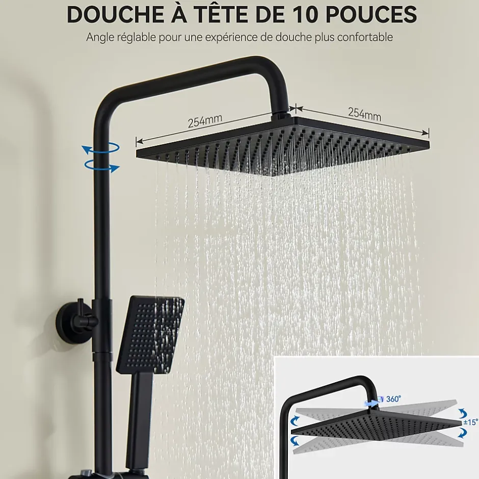 Auralum Max Colonne de Douche Thermostatique avec mitigeur , Ensemble de Douche Noir, Douche avec Tête de Douche de 12 pouces