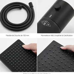 Auralum Max Colonne de Douche Thermostatique avec mitigeur , Ensemble de Douche Noir, Douche avec Tête de Douche de 12 pouces