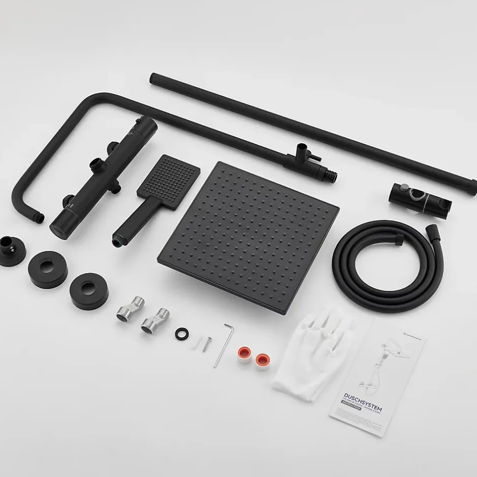 Auralum Max Colonne de Douche Thermostatique avec mitigeur , Ensemble de Douche Noir, Douche avec Tête de Douche de 12 pouces
