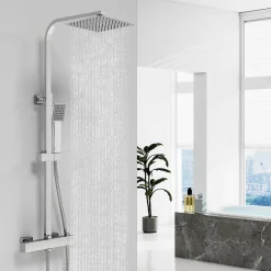 AICA Sanitaire Colonne de douche thermostatique avec pomme de tête, douchette et flexible, Carré, AICA