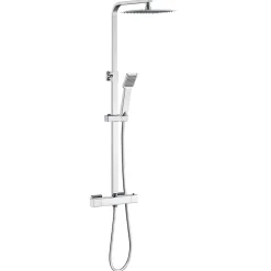 AICA Sanitaire Colonne de douche thermostatique avec pomme de tête, douchette et flexible, Carré, AICA