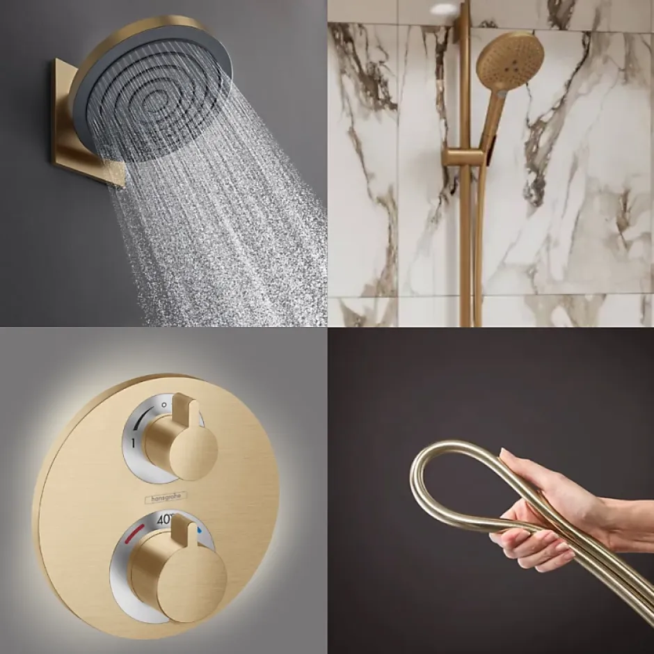Hansgrohe Colonne de douche thermostatique Ecostat S Douche de tête Pulsify S Flexible Isiflex Douchette Raindance Select S bronze* Colonne De Douche Encastrable