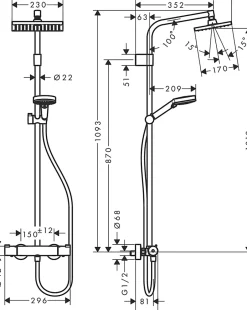 Hansgrohe Colonne de douche thermostatique Showerpipe Waterforms 230* Colonne De Douche Thermostatique