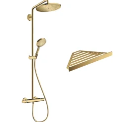 Hansgrohe Colonne de douche thermostatique Croma Select S 280 aspect doré poli + tablette AddStoris* Colonne De Douche Thermostatique
