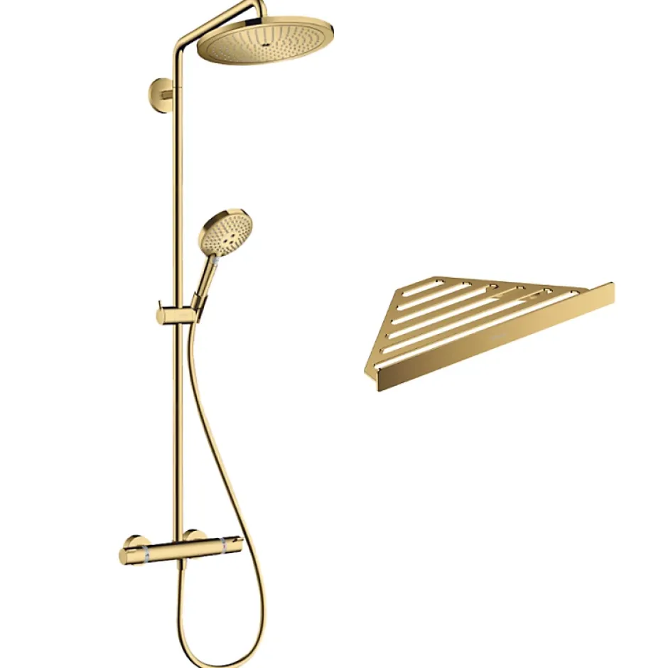 Hansgrohe Colonne de douche thermostatique Croma Select S 280 aspect doré poli + tablette AddStoris* Colonne De Douche Thermostatique